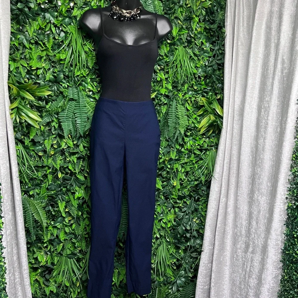 Chicos Pants Size 2R Navy Blue Pull On Ankle Slim Leg Stretch Trousers 3785 - Picture 3 of 9